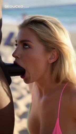 a young, blonde Caucasian woman, in a, video created by AI