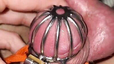 21 minutes of desperate masturbating in mini chastity cage without cum shot