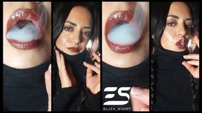 Smoking a Marlboro gold with my turtleneck up to my chin and braided pigtails