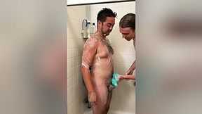 Married Couple Post Fuck Shower and Scrub Down Getting Lube and Cum Off