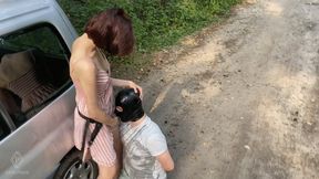 Strap-on face fucking in the woods - [720p]