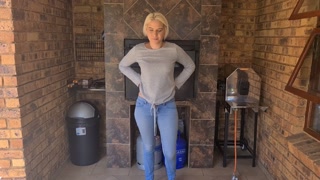 Blonde desperate jean pissing | Pants wetting