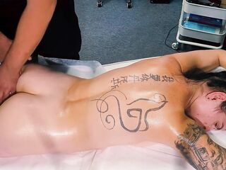 The KINKY masseur pushes the limitations of the massage, gives her a toy and puts his shlong in her throat