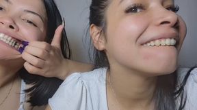 Showing off our yellow teeth