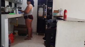 Chubby Latina with a Big Ass Likes to Be Watched by Her Stepfather's Old Man While She Cleans the House