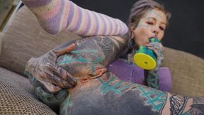 tattooed hippie s anal fucking with big toy and get fuck by real big cock