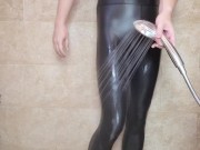 Spandex Boi Showering in Shiny Leggings