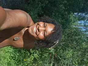 Curvy Black BBW explores nature's playground in the nude