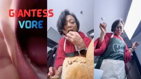 Giantess Asian Goddess baked and Ate 3 Tiny Men