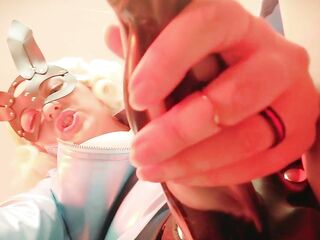 Thong-on JOI in rabbit mask and PVC coat - hot golden-haired mother I'd like to fuck ribald talk role play