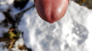 Close-up solo amateur guy stroking his big uncut cock and cumming hard with a massive cumshot