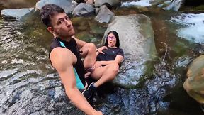 Latina GF gets naughty in the river