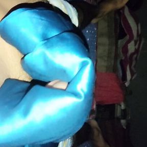 Handjob in blue satin silky suit of nursing staff (08)