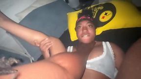RIsky fuck with my hot teen ebony stepdaughter before going to bed