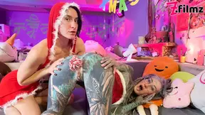 Xmas trio lick, suck, and fuck with tattoos