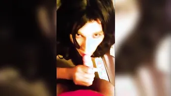 Amateur crossdresser deepthroats hard cock in POV blowjob