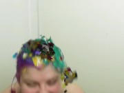 Chubby Girl Rubs Down in Oil & Confetti