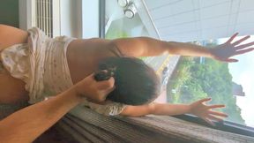 Cheating Wife Enjoying Sex in Front of Hotel Window-until Husband Comes Back Early From Meeting