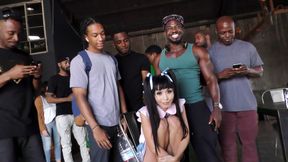 Asian Marica Hase sucks 15 big black cocks