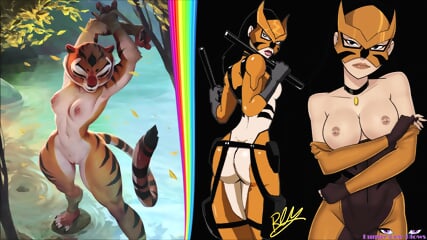 DC Tigress BALLBUSTING anime 3 nutshots sexy cat