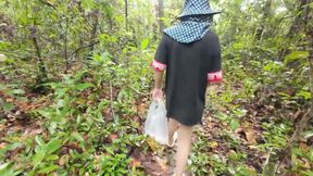 Thai Girl Walking Showing Along the Side of the Field Road in the Countryside Thai Outdoor Public