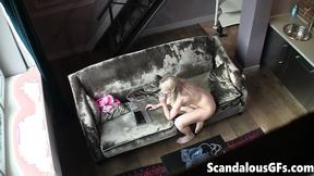 ”Horny solo blonde masturbates”