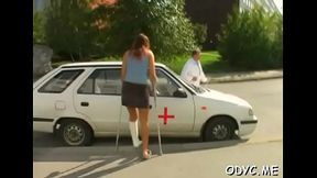 Stunning amateur playgirl gives an old dude a steamy blowjob