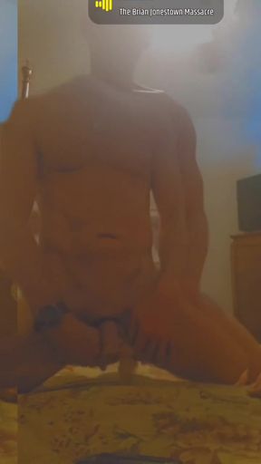 Amateur jolts his big dick while masturbating at home