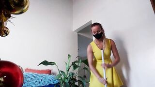 Ex-Wife cleans inside her yellow dress