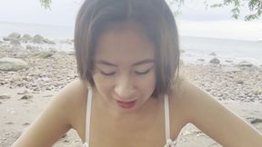 Public Blowjob on the beach and in the fitting room with Asian Slutty