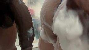 Her tight ass couldn�t take his thick BBC in the shower, no matter how much she tried. After stepping out, she bent over and let him destroy her doggystyle�wet, raw, and deep until she made a mess all over his big black dick and her legs gave