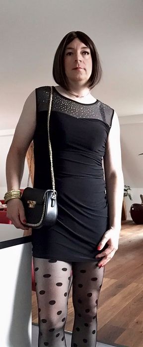 Nicki-Crossdress sexy black Mesh-Dress and Pantyhose