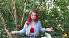 HUNT4K. Slutty redhead Miss Olivia used her natural tits and perfect body to seduce a producer