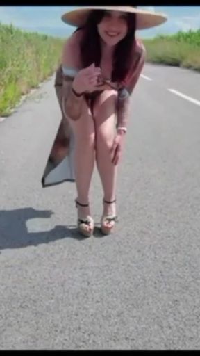 Jeny Smith masturbates her pussy on a public road during a live show   Clip 2