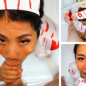 Thai Babe in Halloween Costume Sucking Cock