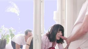 ”FAMILY STROKES Hot Amber Chase gets stucked & ravaged on the window”