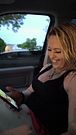 Filming slut wife in mini skirt and cleavage in truck