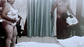 Stepmom likes to watch my innocent girlfriend suck my dick
