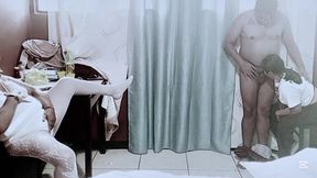 Stepmom likes to watch my innocent girlfriend suck my dick