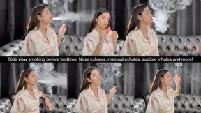 Side view smoking before bedtime! Nose exhales, residual exhales, audible inhales and more!
