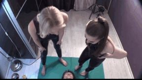 Collection of videos Clip-N33-N34-N35-N36-N37 but They are so kind to him that they help him put out the fire and ashes in his mouth - with Their Spit! How humiliating for him!