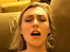 Close up with blonde hottie blowing a large dick