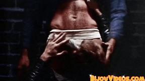 ”Blonde stud in leather jacked eats butt after sucking meat”