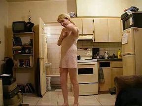 Crossdresser hubby wearing my pink dress flaunts his saggy ass