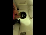 Teen piss on the airplane toilet - thick soft uncut cock