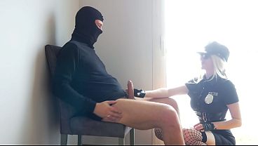 The police officer gave a prostate massage . Then she sat on his enormous cock and squirted