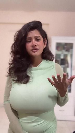 Professional black lady with big tits and clothes covers her curves