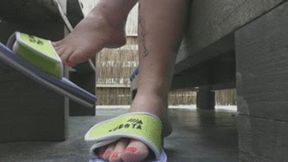 In public place dangling flip flops wmv