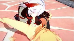 Genshin Impact Yaoi - Kazuha blowjob to Aether - Hentai Anime Manga Cartoon Gay 3D Cosplay