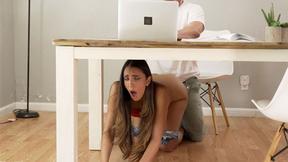 ”Horny Latin teen Angelica Cruz swallowed guys hard meat under the table”
